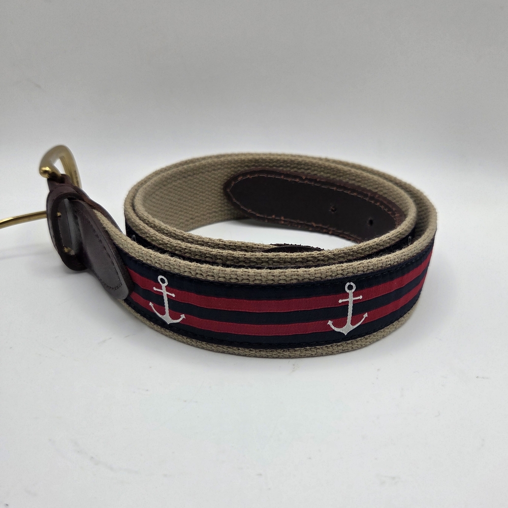 The Belted Cow & Nautical Anchor Design Men's Belt - Red, Blue And White